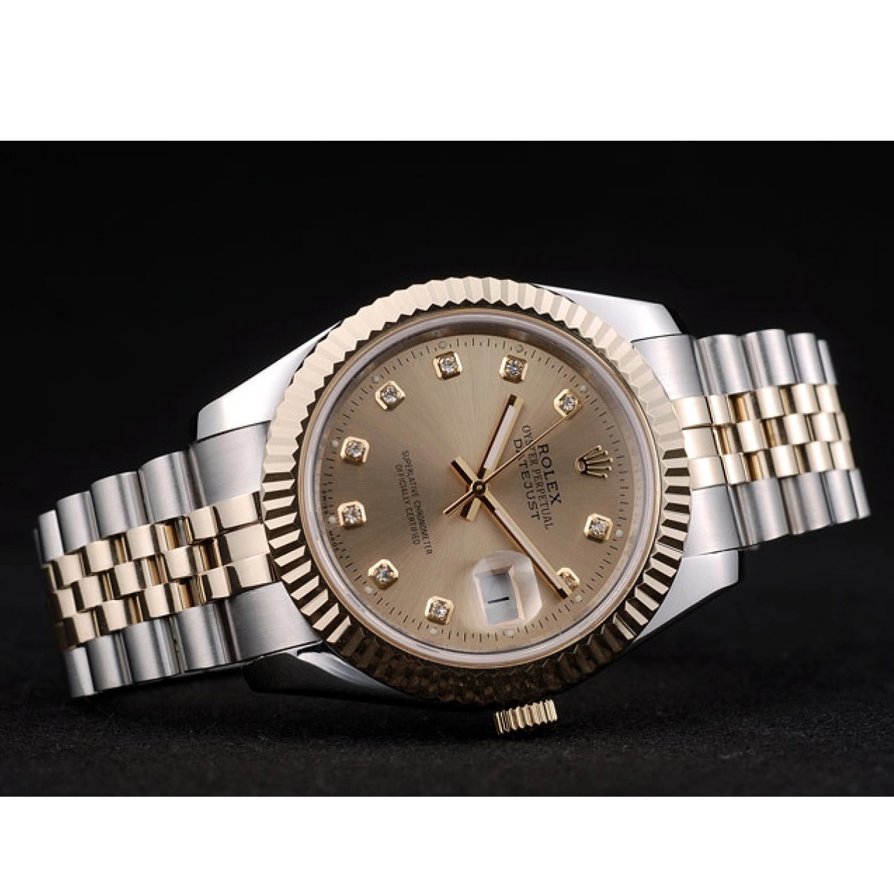 Good Copy Rolex Watches Stainless 41978 Gold Ribbed Steel Goldish Bezel Rolex Dial DateJust 0729